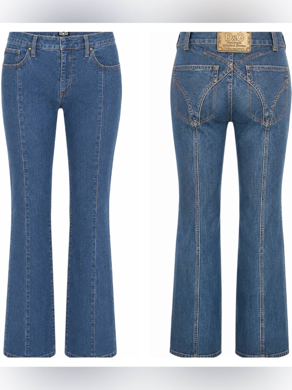 D&G Dolce & Gabbana Medium Blue Flared High-Rise Women's Jeans 40 Made in Italy
